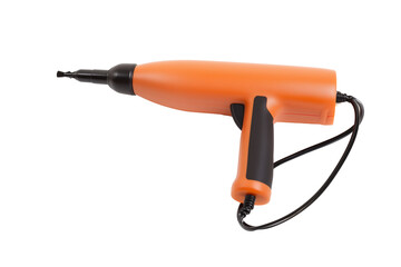 Handheld power tool with orange body and black accents on transparent background