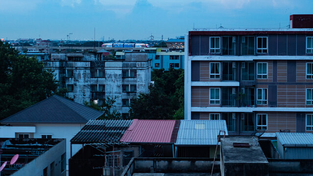 bangkok city canals river buildings traditional architecture busy smog capital - Powered by Adobe