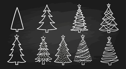 Obraz premium Collection of Simple White Christmas Trees on Dark Background