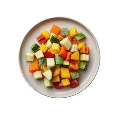 Chopped vegetables in a bowl, overhead view, colorful mix