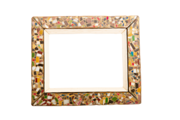 Decorative mosaic frame with multicolored tiles on transparent background
