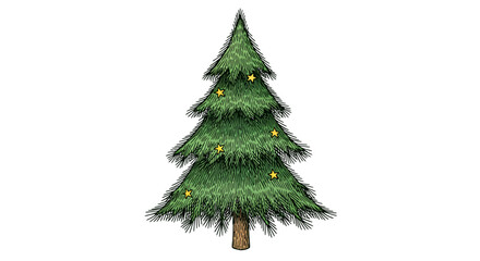 Simple Hand Drawn Christmas Tree Illustration with Minimalist Yellow Ornaments on White Background