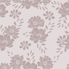 Hand Drawn Aster Line Art Flower Seamless Pattern
