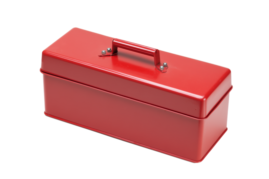 Red metal toolbox with handle on transparent background - Powered by Adobe