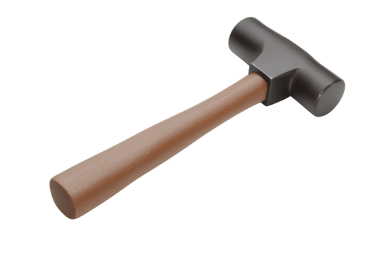Single hammer with light brown wooden handle and black hammerhead on transparent background