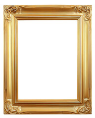 Ornate gold picture frame with intricate floral motifs on transparent background