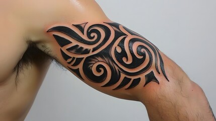 Tribal Arm Tattoo Featuring Sharp Spiral Elements high resolution picture