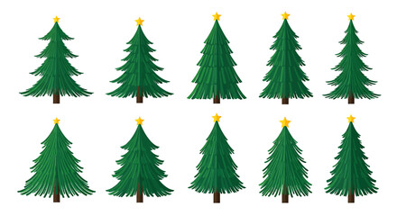 Fototapeta premium Set of Christmas Trees with Stars