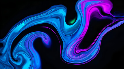 Glowing fluid waves in neon shades of blue and purple