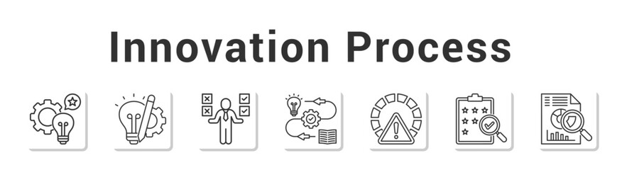 Innovation Process  Modern and clean web banner illustration vector featuring thematic icons”