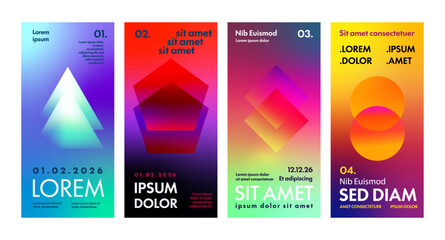 Abstract gradient poster, flyer and banner vector set. Modern geometric graphic shapes background templates for events, music, and digital design