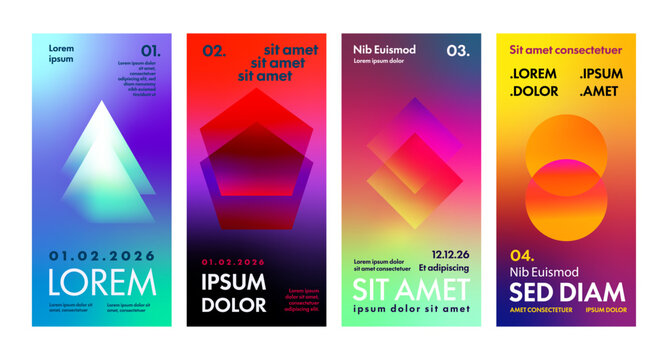 Abstract gradient poster, flyer and banner vector set. Modern geometric graphic shapes background templates for events, music, and digital design - Powered by Adobe