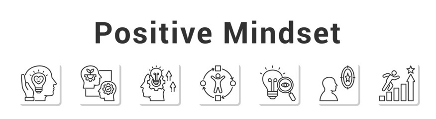 Positive Mindset  Modern and clean web banner illustration vector featuring thematic icons”