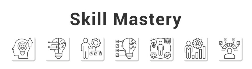 Skill Mastery  Modern and clean web banner illustration vector featuring thematic icons”