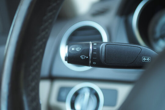 Car control lever for windshield wipers seen up close