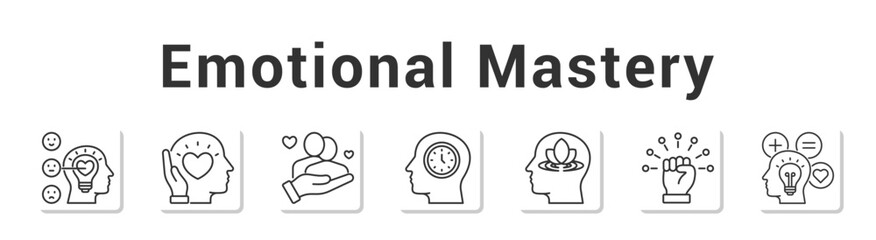 Emotional Mastery  Modern and clean web banner illustration vector featuring thematic icons”