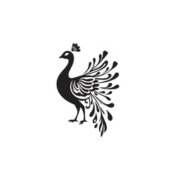 Fototapeta premium Black peacock silhouette with decorative flourish logo design vector illustration.