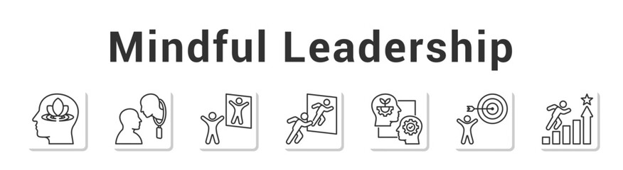 Mindful Leadership  Modern and clean web banner illustration vector featuring thematic icons”