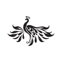 Obraz premium Black peacock silhouette with decorative flourish logo design vector illustration.
