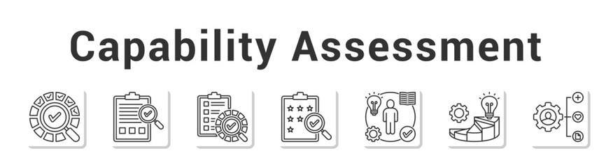 Capability Assessment  Modern and clean web banner illustration vector featuring thematic icons”