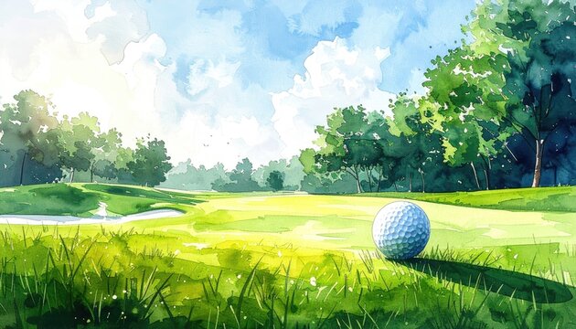 Watercolor golf course scene