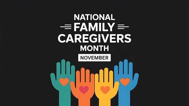 Celebrating national family caregivers month in november with diverse hands showing love and support for loved ones