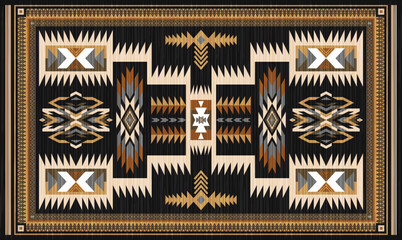 Navajo storm pattern rug style vector.Sacred mountain symbolism with central rectangular motif connecting four corners.Representing weather,lightning.Carpet southwestern tribal geometric illustration.