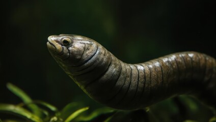 Fototapeta premium Close up of a unique aquatic creature with scales and a long body.