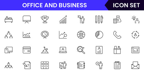 Office and Business line icons collection. Big UI icon set in a flat design. Thin outline icons pack. Vector illustration