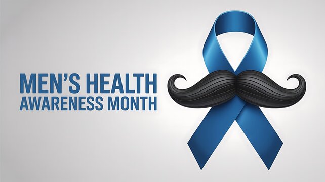 Symbolic blue ribbon and mustache representing men s health awareness month promoting awareness and support for men s well being