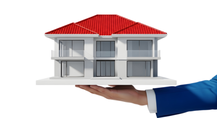 Real Estate Handing Over a Modern House Model