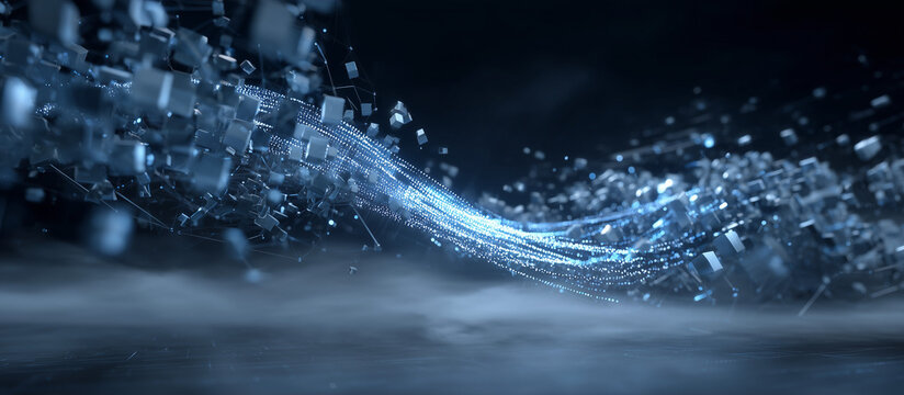 Dynamic data stream visualization for modern tech, showcasing network connectivity and future innovation solutions in a digital environment