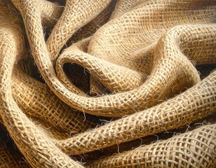 Fototapeta premium Close-up of draped burlap fabric creating a textured, organic pattern in warm brown tones
