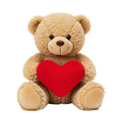 Fototapeta premium Adorable teddy bear holding a bright red heart symbol for love and affection isolated on transparent background