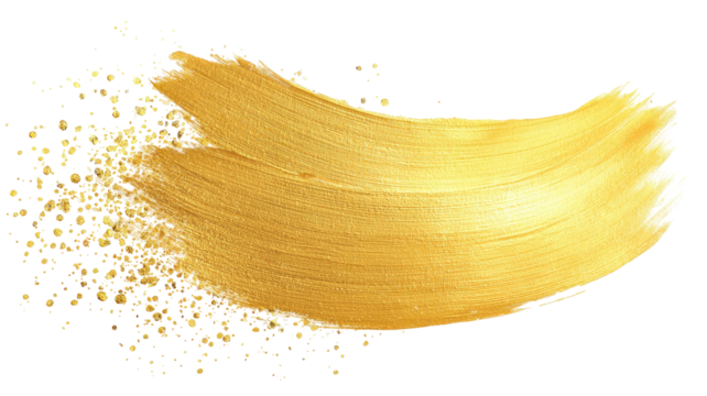 Gold brushstroke with grainy edge isolated on black, gleaming texture - Powered by Adobe