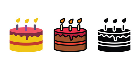 Birthday Cake Vector and Icon Collection – Sweet Dessert, Party Celebration, and Festive Cake Illustrations for Design and Decoration