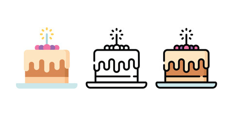 Birthday Cake Vector and Icon Collection – Sweet Dessert, Party Celebration, and Festive Cake Illustrations for Design and Decoration