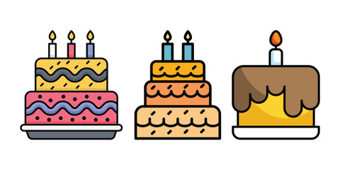 Birthday Cake Vector and Icon Collection – Sweet Dessert, Party Celebration, and Festive Cake Illustrations for Design and Decoration
