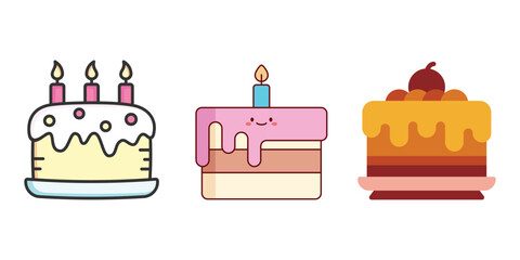 Birthday Cake Vector and Icon Collection – Sweet Dessert, Party Celebration, and Festive Cake Illustrations for Design and Decoration