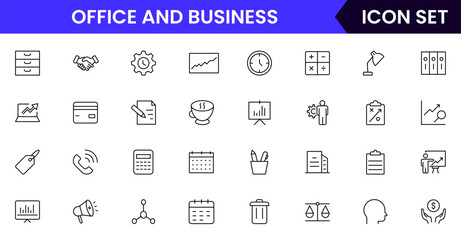 Office and Business line icons collection. Big UI icon set in a flat design. Thin outline icons pack. Vector illustration