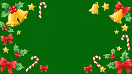 Festive christmas green screen video background template featuring traditional holiday decorations holly berries bells and candy canes - Powered by Adobe