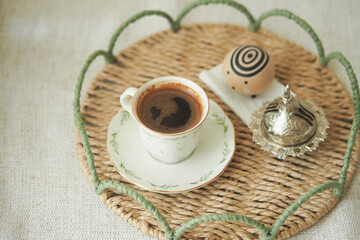 turkish Coffee served on a decorative tray with a rustic touch
