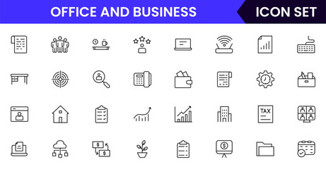 Office and Business line icons collection. Big UI icon set in a flat design. Thin outline icons pack. Vector illustration