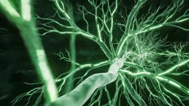 Neon Green Plasma Sparks Across Neural Like Web.