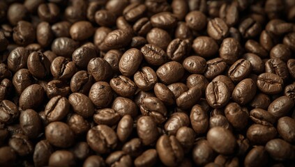 Fototapeta premium Roasted Aromatic Brown Coffee Beans Close Up Still Life
