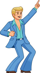 Disco man dancing 70s style blue suit