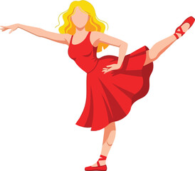 Graceful ballerina dancing en pointe in red dress