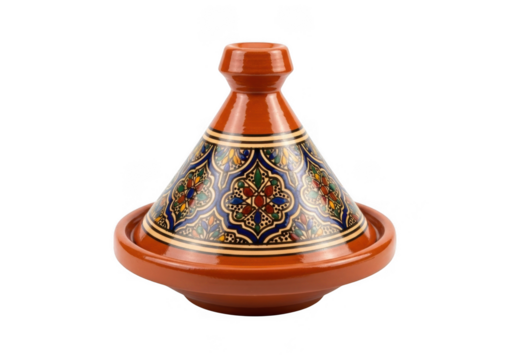 Decorated moroccan tagine cooking vessel isolated on transparent background