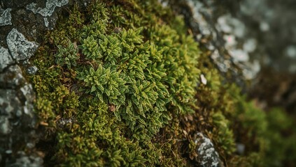 Close-Up Of Thriving Moss On Rock Formation