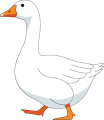 Cartoon goose walking isolated white background vector illustration